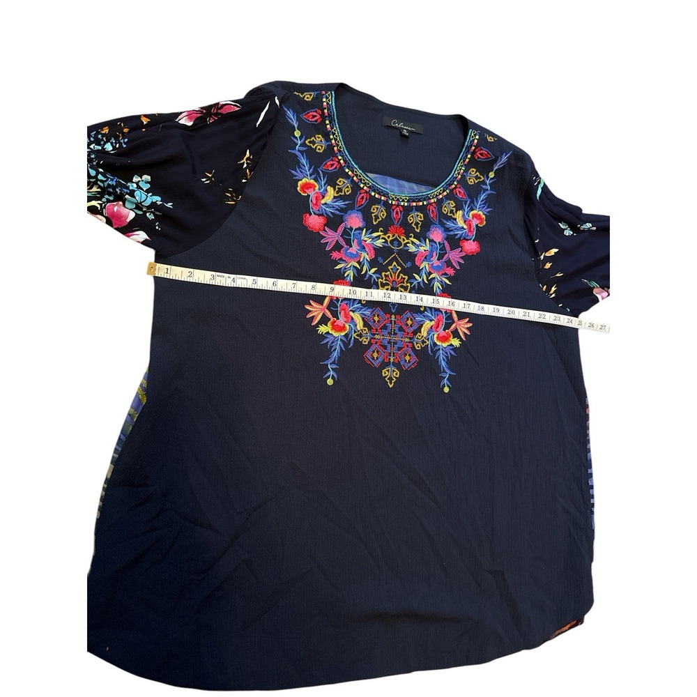 Calessa Tunic Top Womens 1X Textured Embroidered 3/4 Sleeve Art To Wear - Picture 8 of 9